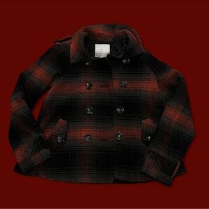 Kensie women’s Red and Black Plaid Pea Coat